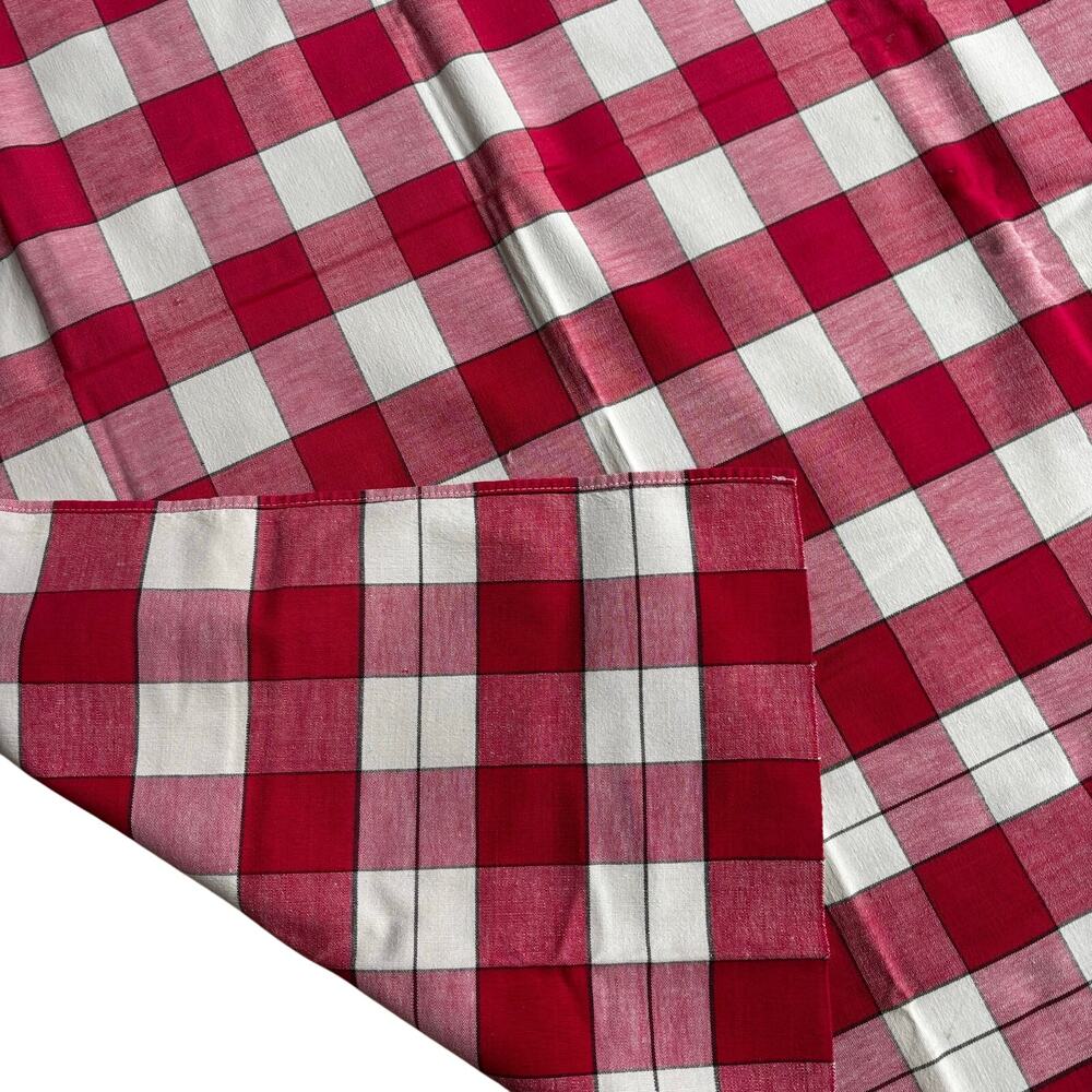 Vintage Tablecloth red & white plaid table topper homespun farmhouse FLAWS - Picture 4 of 8